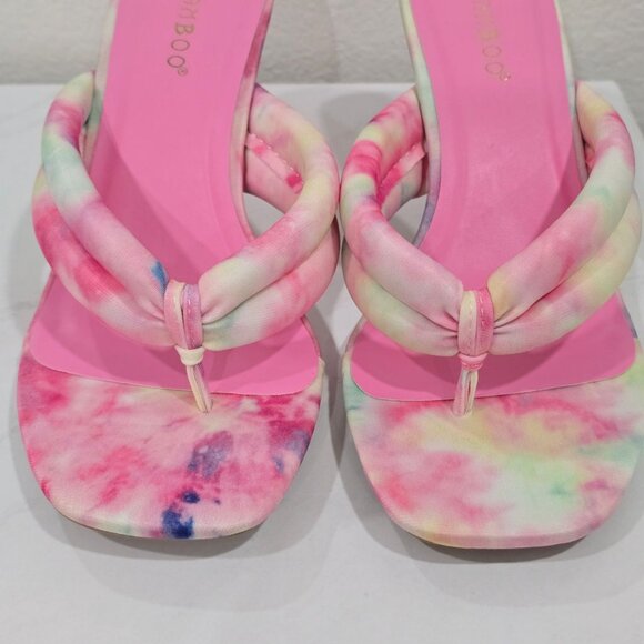 Pastel Tie-Dye Knotted Strap Heeled Sandals with Square Toe