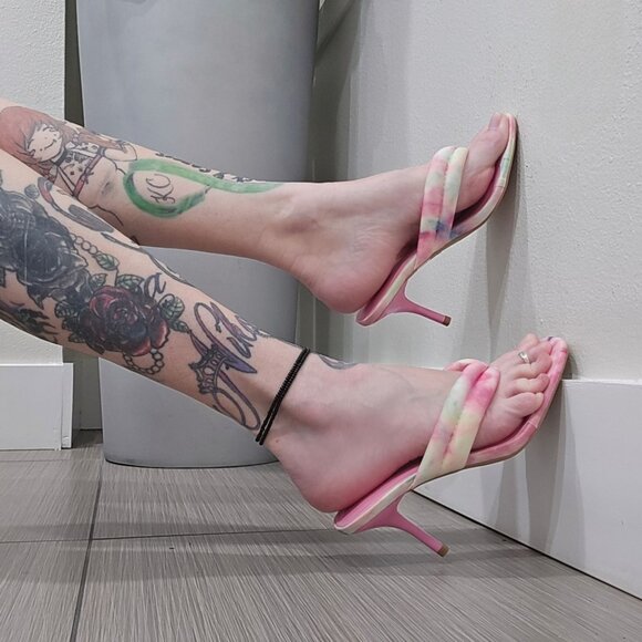 Pastel Tie-Dye Knotted Strap Heeled Sandals with Square Toe