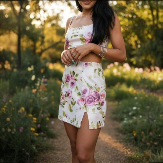 Pink Rose High-Waisted Bodycon Mini Skirt with Stretch Fit