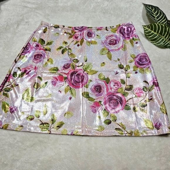 Pink Rose Mini Skirt | Bodycon High Waisted w/ Stretch S - Treasure The Funk - Mini Skirts