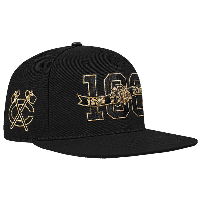 Pro Standard Chicago Blackhawks Centennial Black & Gold Wool Snapback