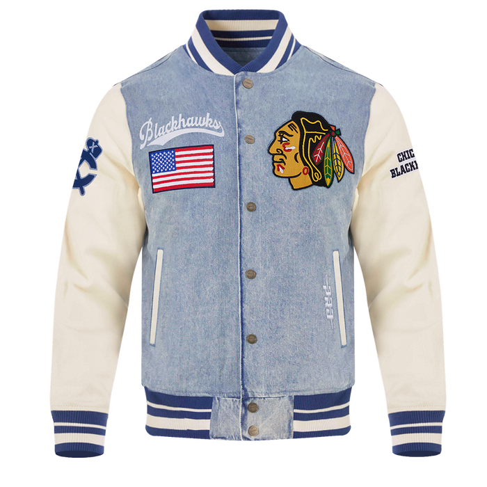 Pro Standard Chicago Blackhawks Men's Allegiance Denim Varsity Jacket