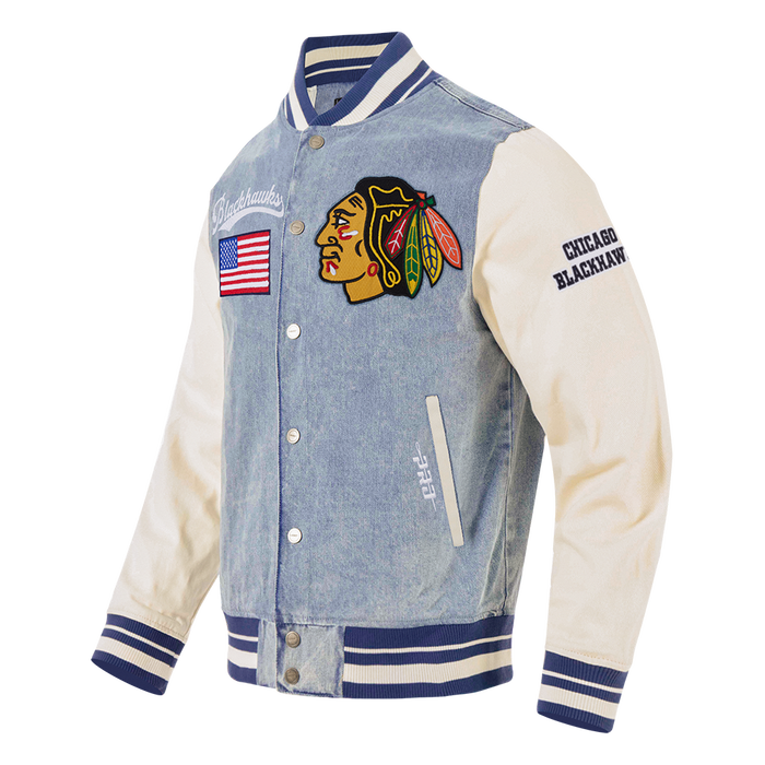 Pro Standard Chicago Blackhawks Men's Allegiance Denim Varsity Jacket