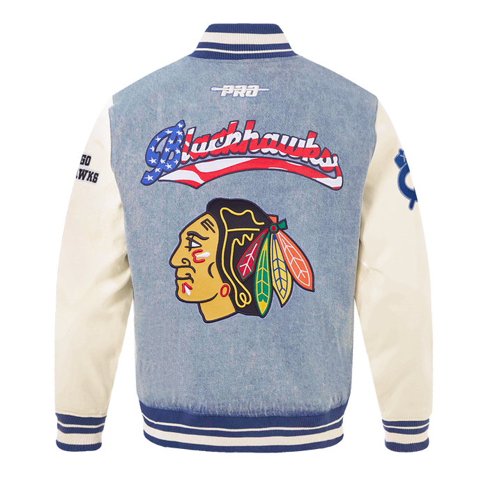 Pro Standard Chicago Blackhawks Men's Allegiance Denim Varsity Jacket