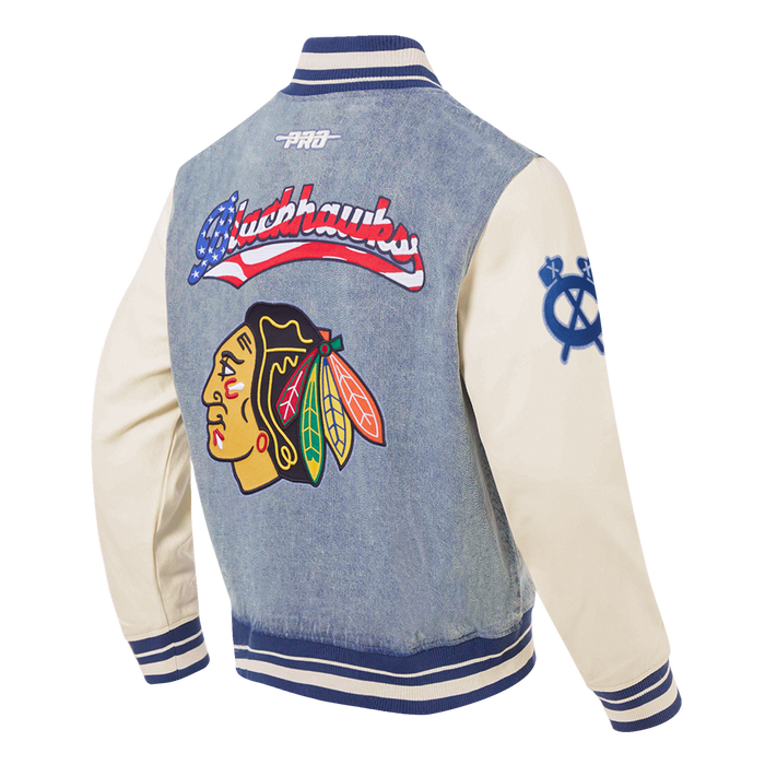 Pro Standard Chicago Blackhawks Men's Allegiance Denim Varsity Jacket