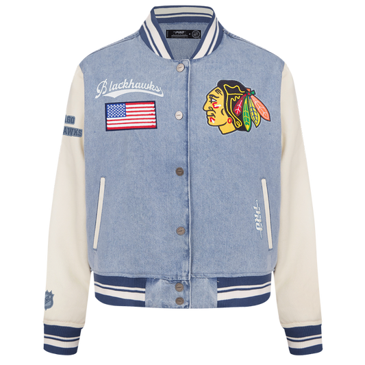 Pro Standard Chicago Blackhawks Women's Allegiance Denim Varsity Jacket