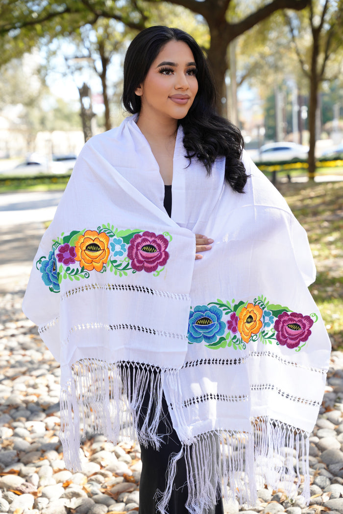 Rebozo Seda Multicolor Flores
