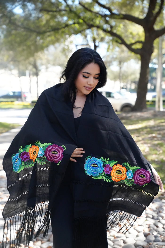 Rebozo Seda Multicolor Flores
