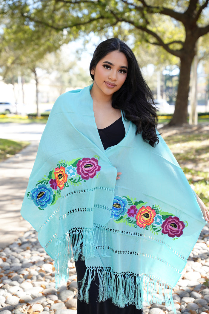 Rebozo Seda Multicolor Flores