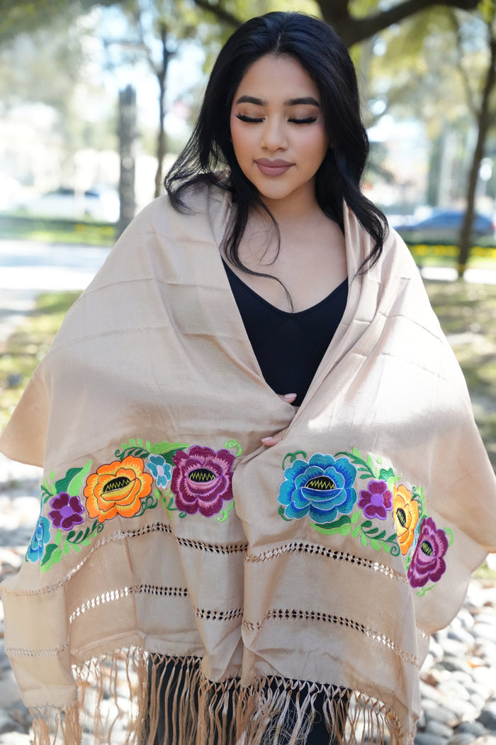 Rebozo Seda Multicolor Flores