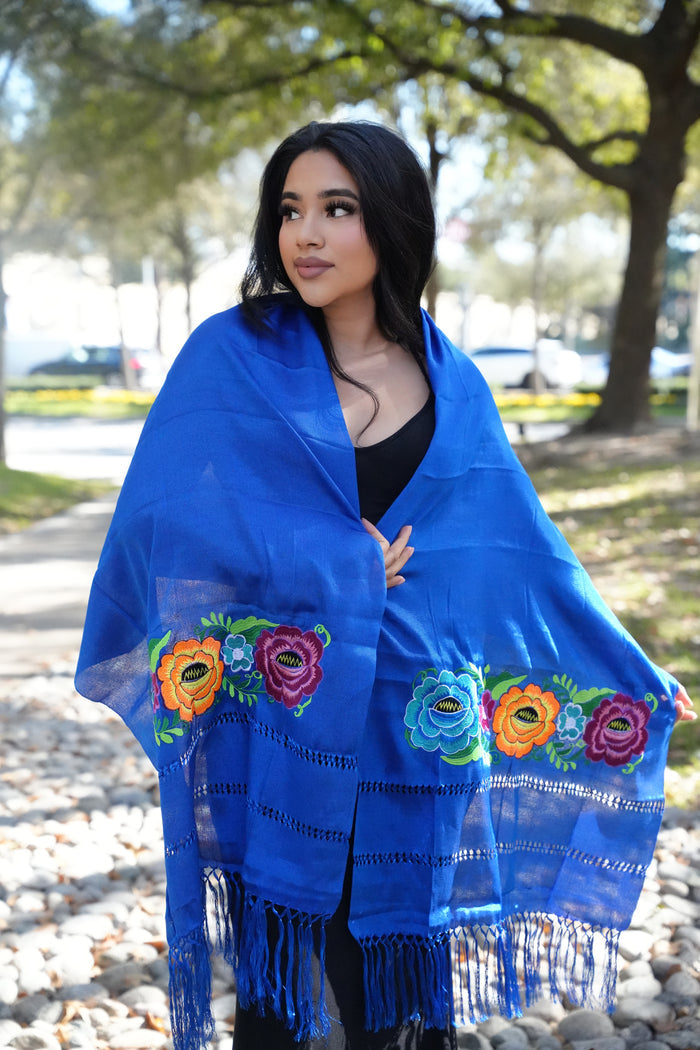 Rebozo Seda Multicolor Flores