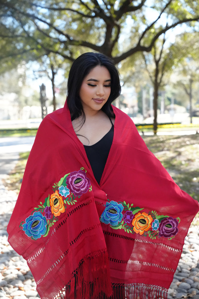 Rebozo Seda Multicolor Flores
