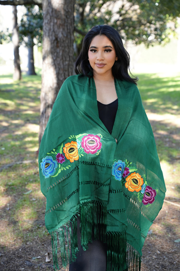 Rebozo Seda Multicolor Flores