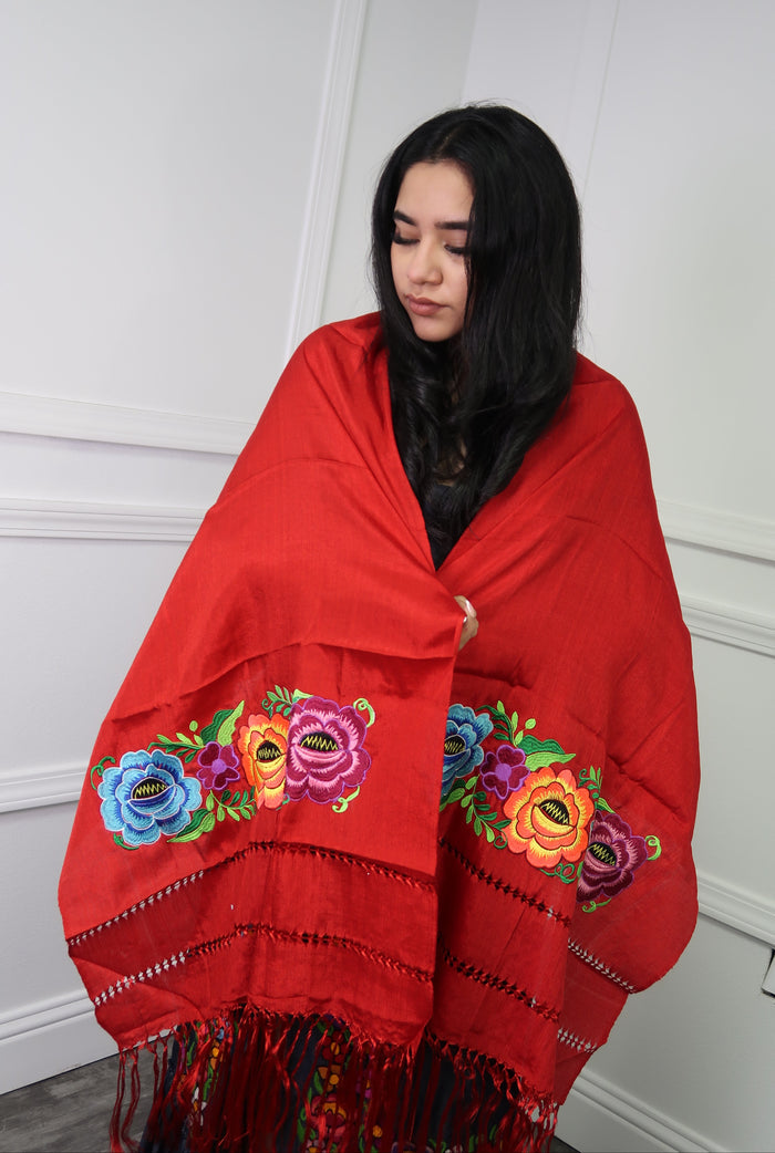 Rebozo Seda Multicolor Flores