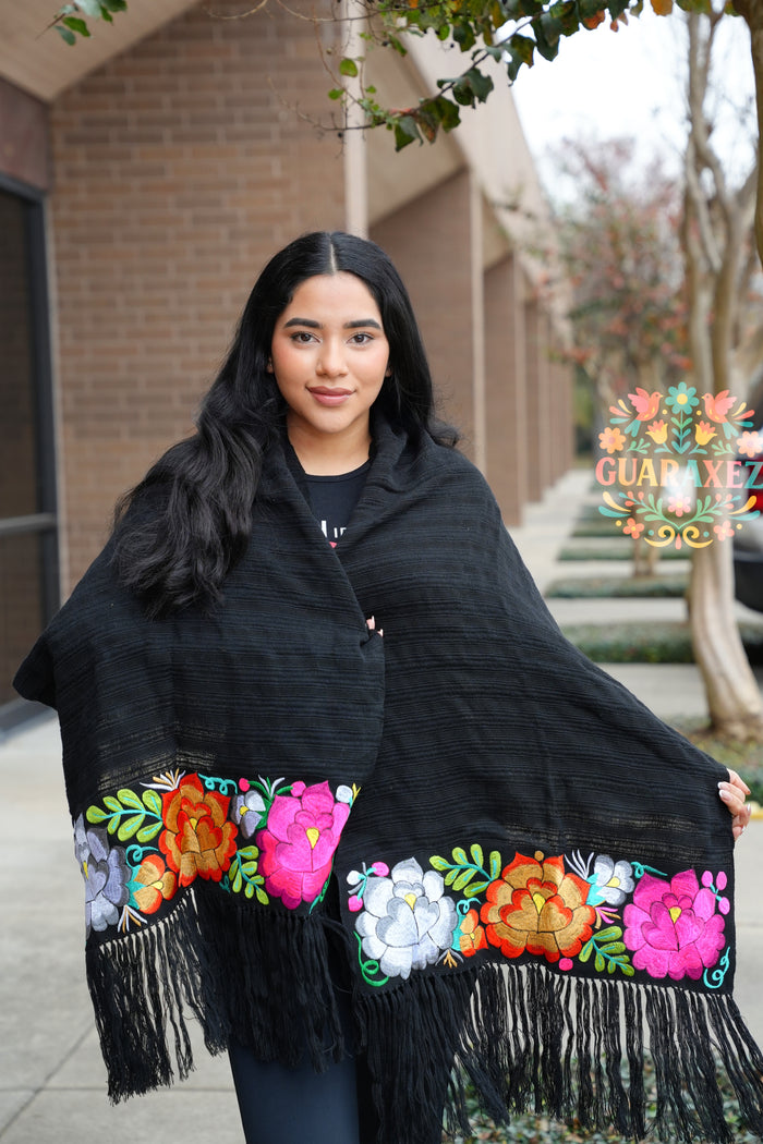 Rebozo Telar Flores Embroidery