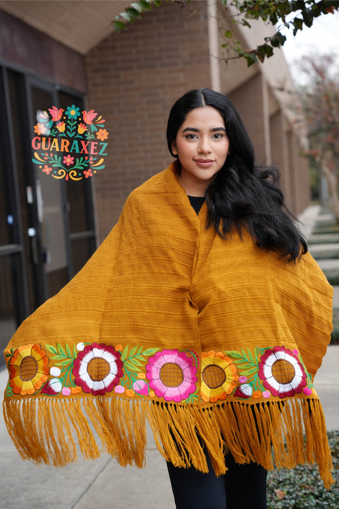 Rebozo Telar Flores Embroidery