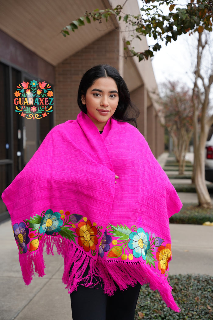 Rebozo Telar Flores Embroidery