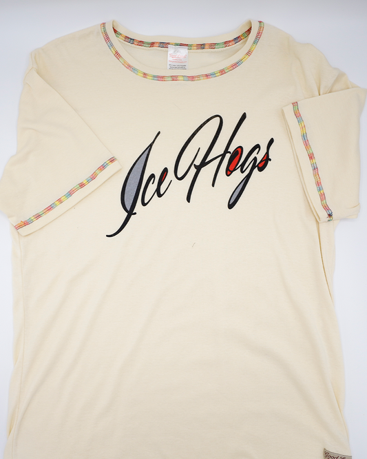 cream ladies short sleeve tee with script IceHogs wordmark on front - front lay flat