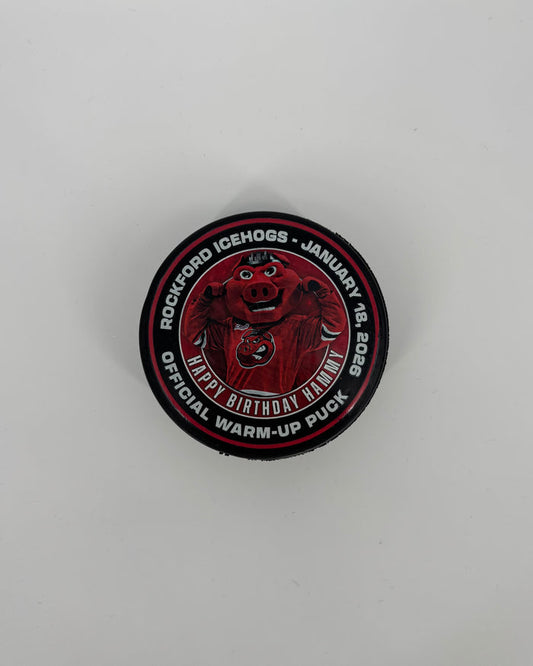Rockford IceHogs Hammy Birthday Official Warm Up Puck