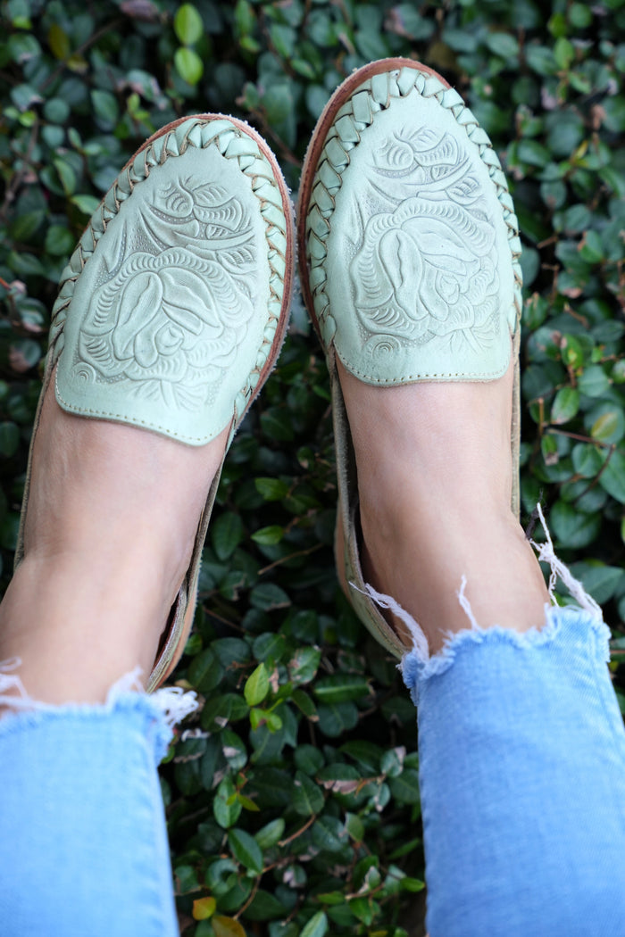 Rosalinda Leather Flat Turquoise