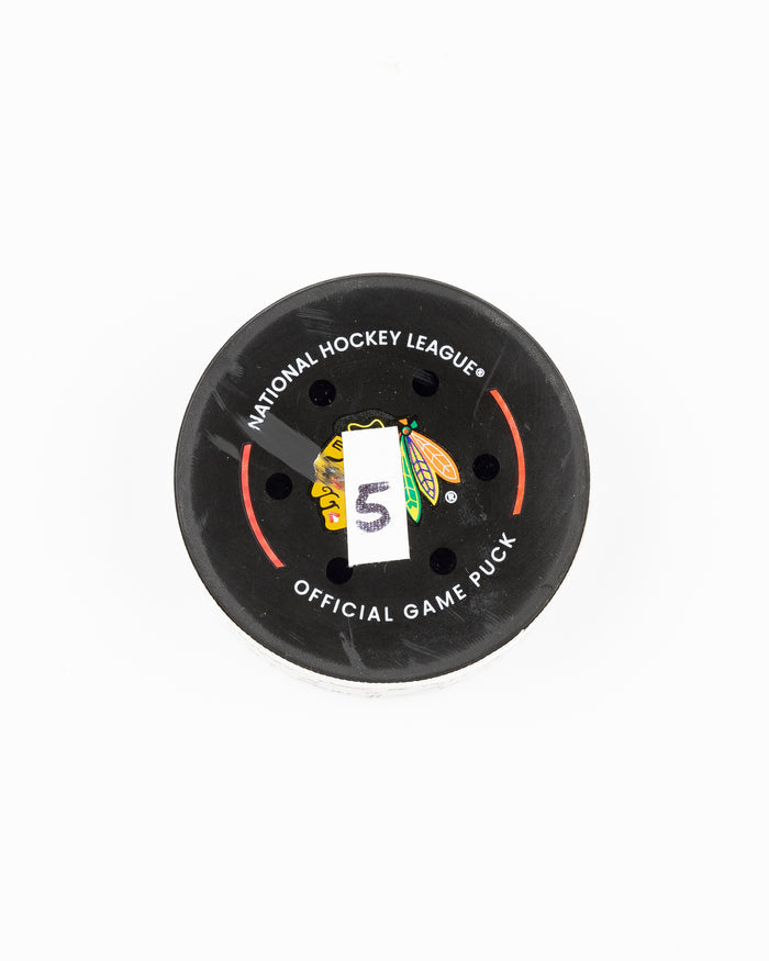 official Chicago Blackhawks game used goal puck scored by Ryan Donato against the Carolina Hurricanes on January 20, 2025 - front lay flat