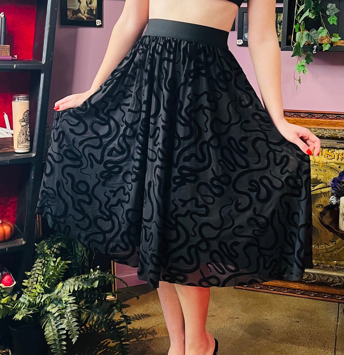 The Serpentine Skirt  - Velvet Snake Flocked Full SKIRT - READY TO SHIP -  -