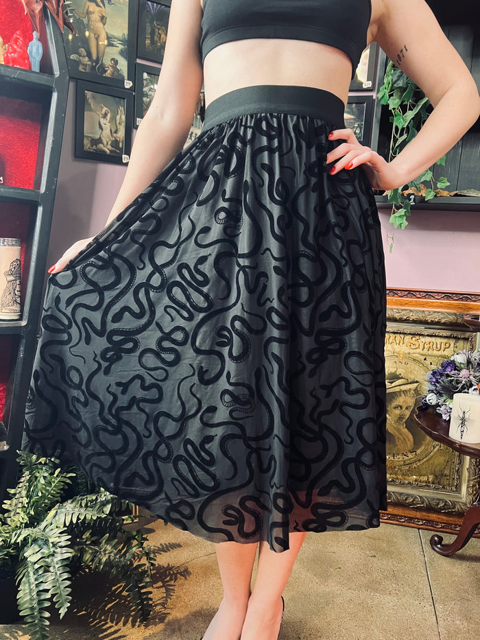 The Serpentine Skirt  - Velvet Snake Flocked Full SKIRT - READY TO SHIP -  -