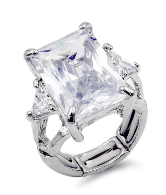 Shine Bright Stretch Ring in Rhodium Plated With Clear Stone - Macoma Boutique315 Jewelry