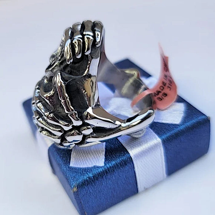 Shut Up Men's Biker Ring | Black Oxidized Stainless Steel - Evil King Theme - A Gothic Universe - Rings