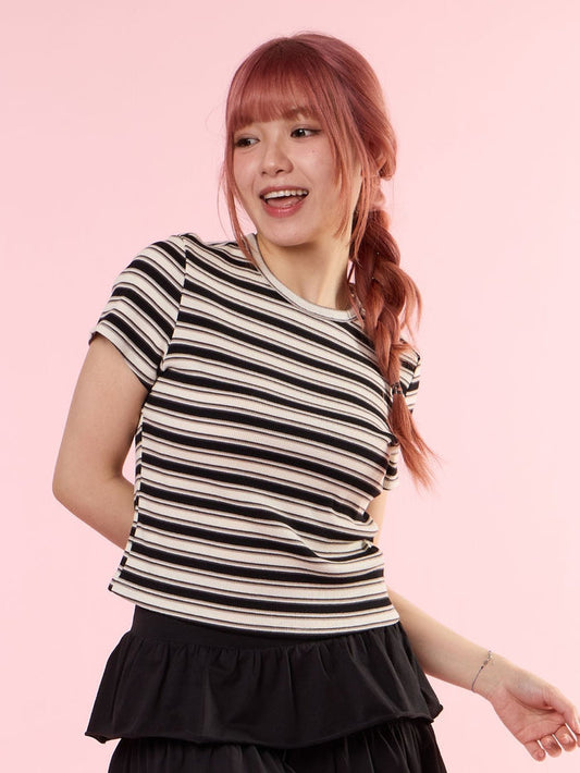 ALAINA, Striped Tee - 8S6-Black