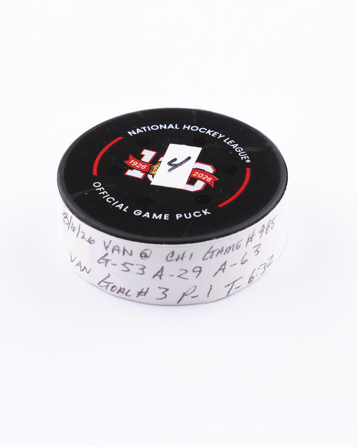 Teddy Blueger (VAN) Game-Used Goal Puck 25227