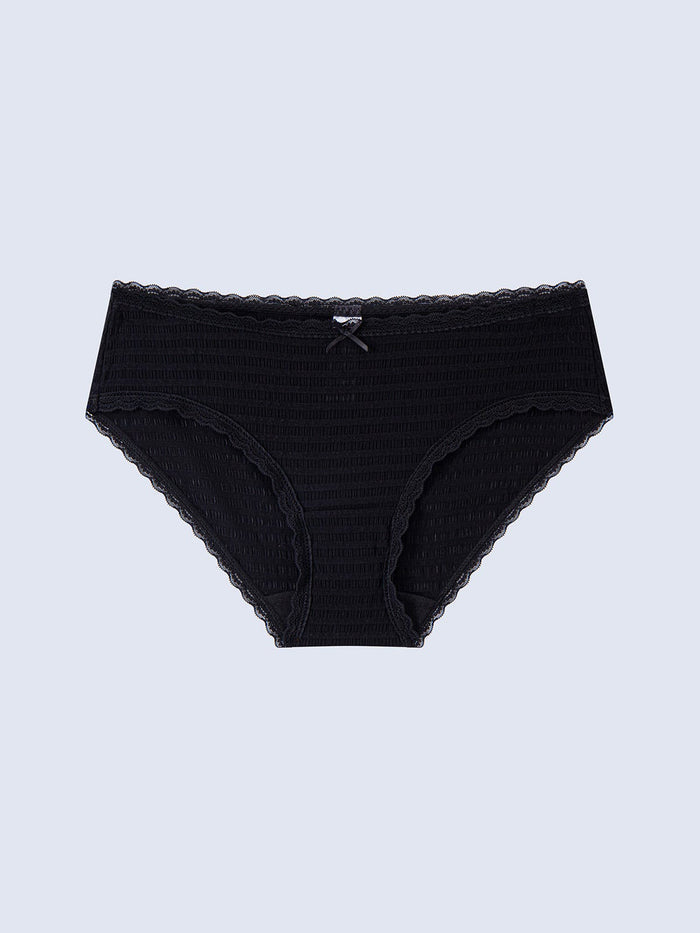 JENNA P SOLID, Texture Lace Hipster Panty - 8f6-black