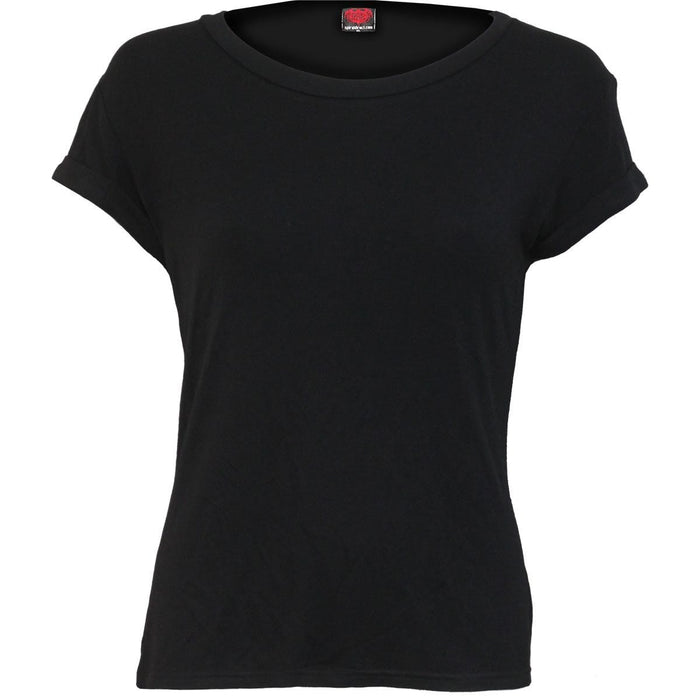 URBAN FASHION - Boatneck Cap Sleeve Top Black -  - Tops - Short Sleeve