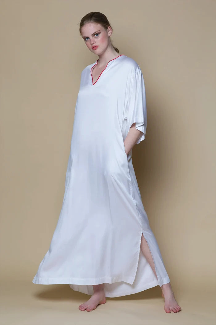 Vegan Silk Bamboo Kaftan | White