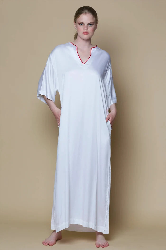 Vegan Silk Bamboo Kaftan | White