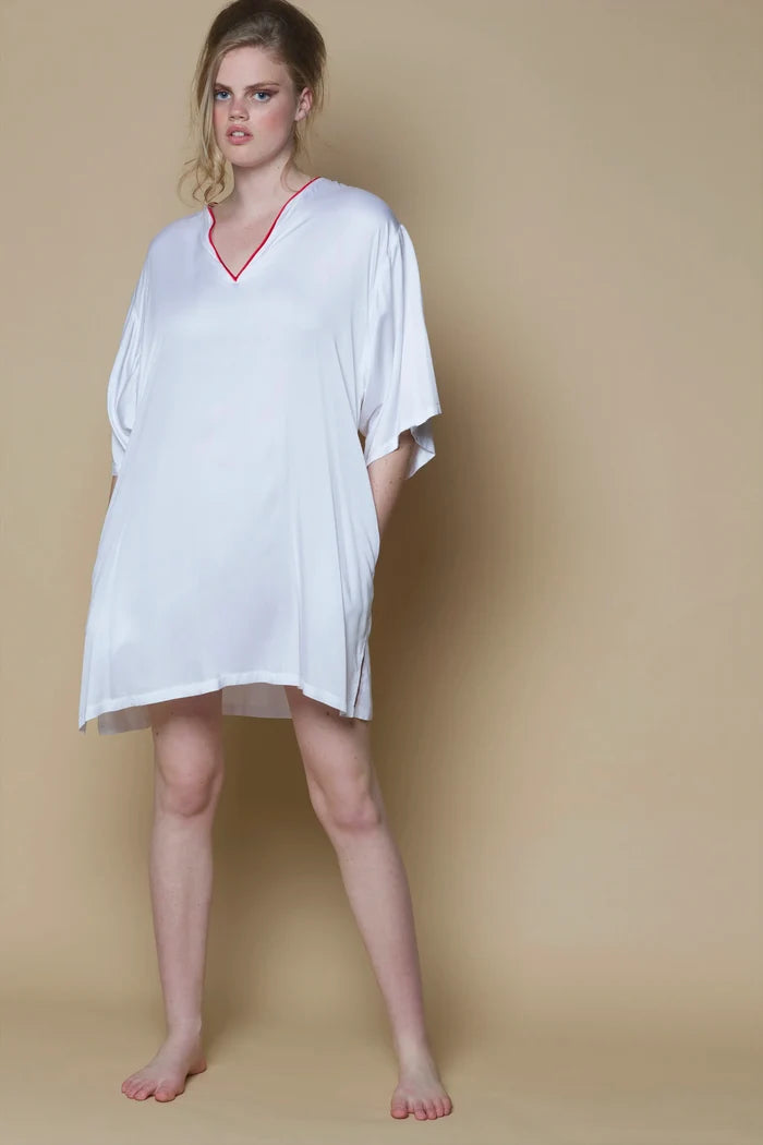 Vegan Silk Bamboo Short Kaftan | White