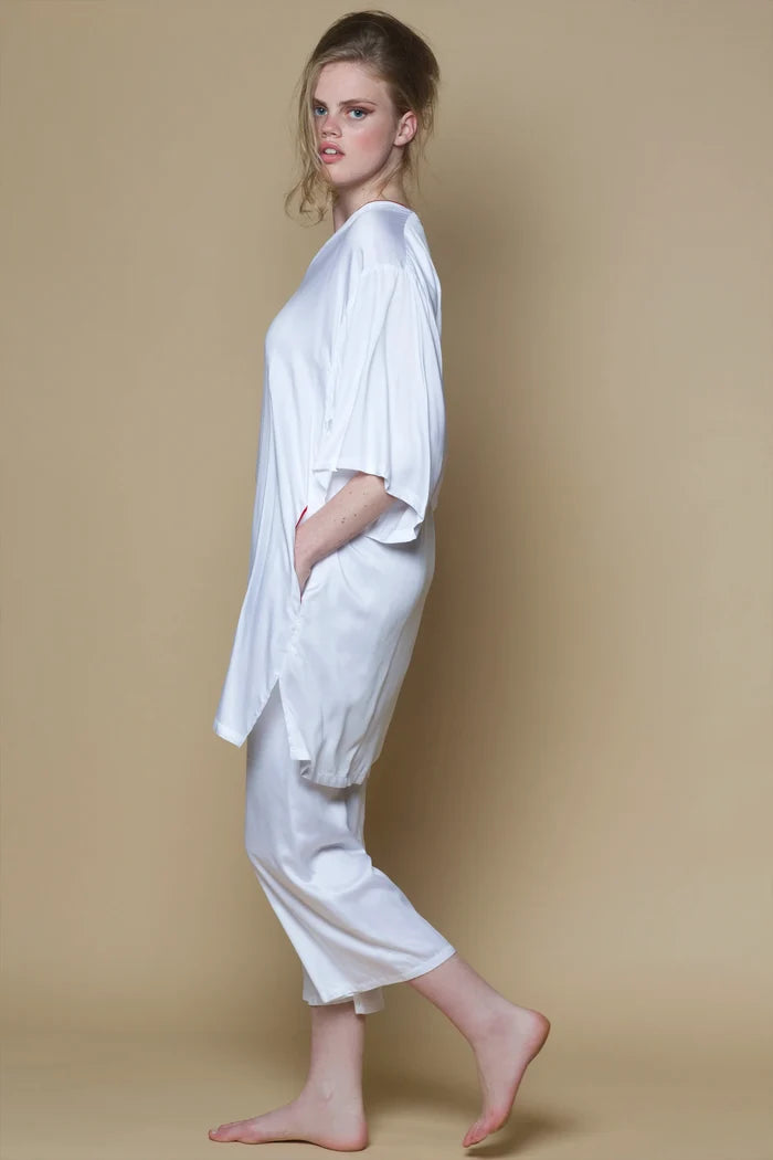 Vegan Silk Bamboo Short Kaftan | White