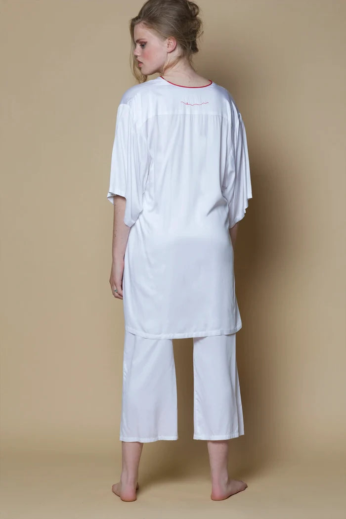 Vegan Silk Bamboo Short Kaftan | White