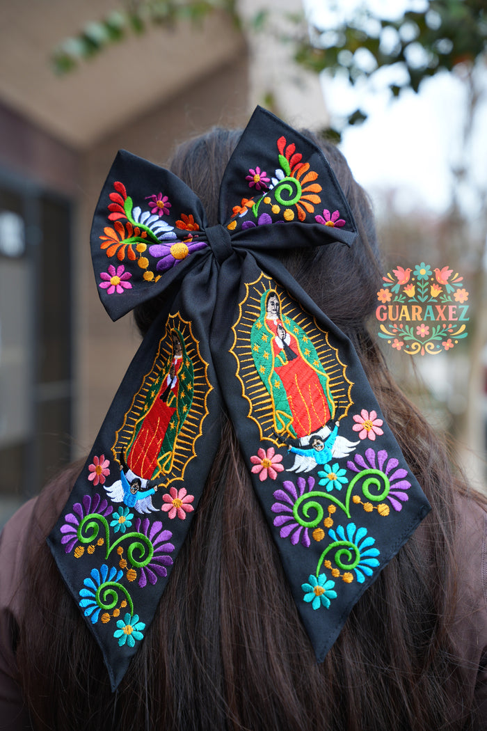 Virgen Mexican Bordado Bow Clips Long
