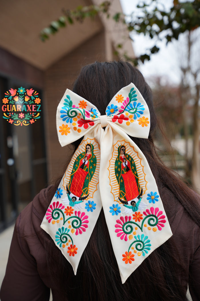 Virgen Mexican Bordado Bow Clips Long