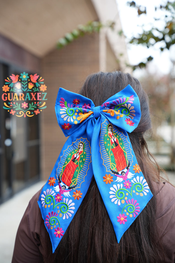 Virgen Mexican Bordado Bow Clips Long