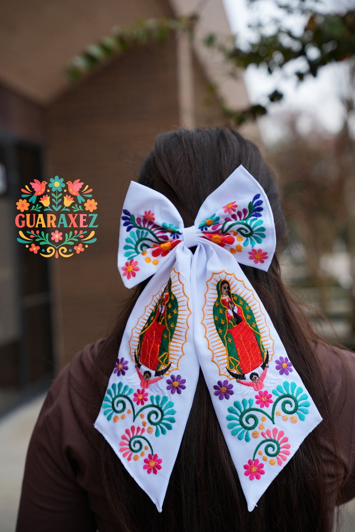 Virgen Mexican Bordado Bow Clips Long