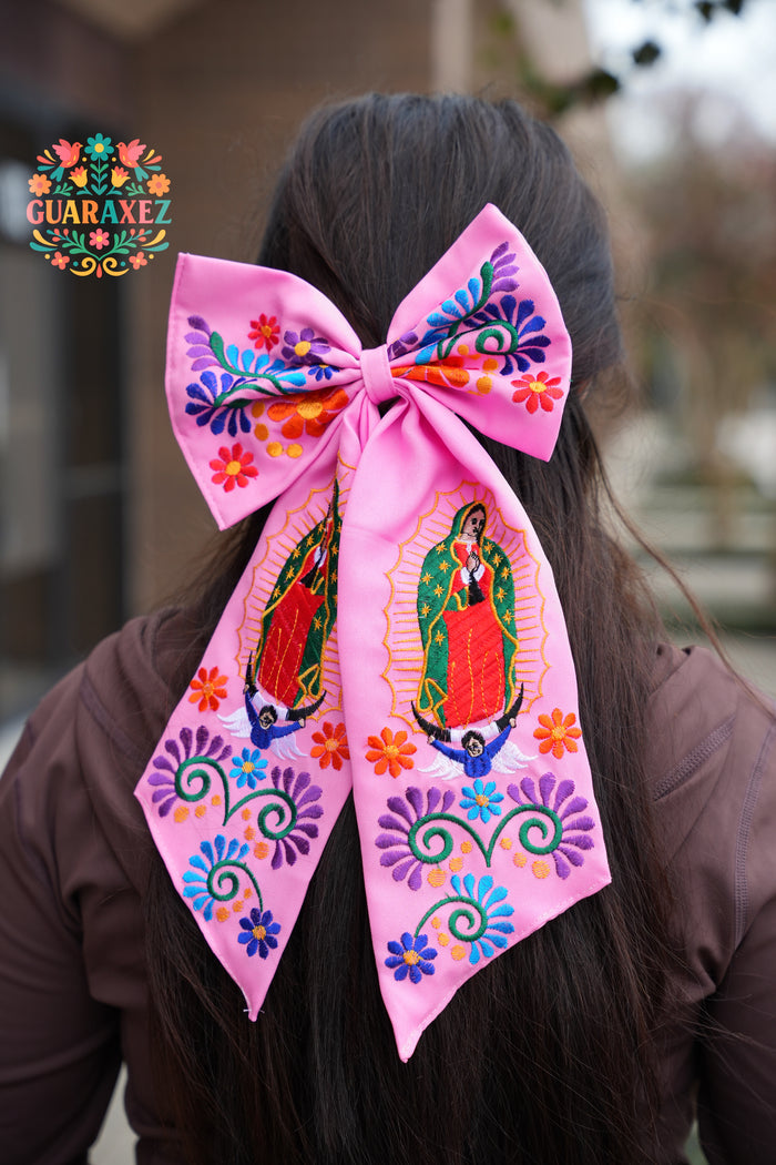 Virgen Mexican Bordado Bow Clips Long