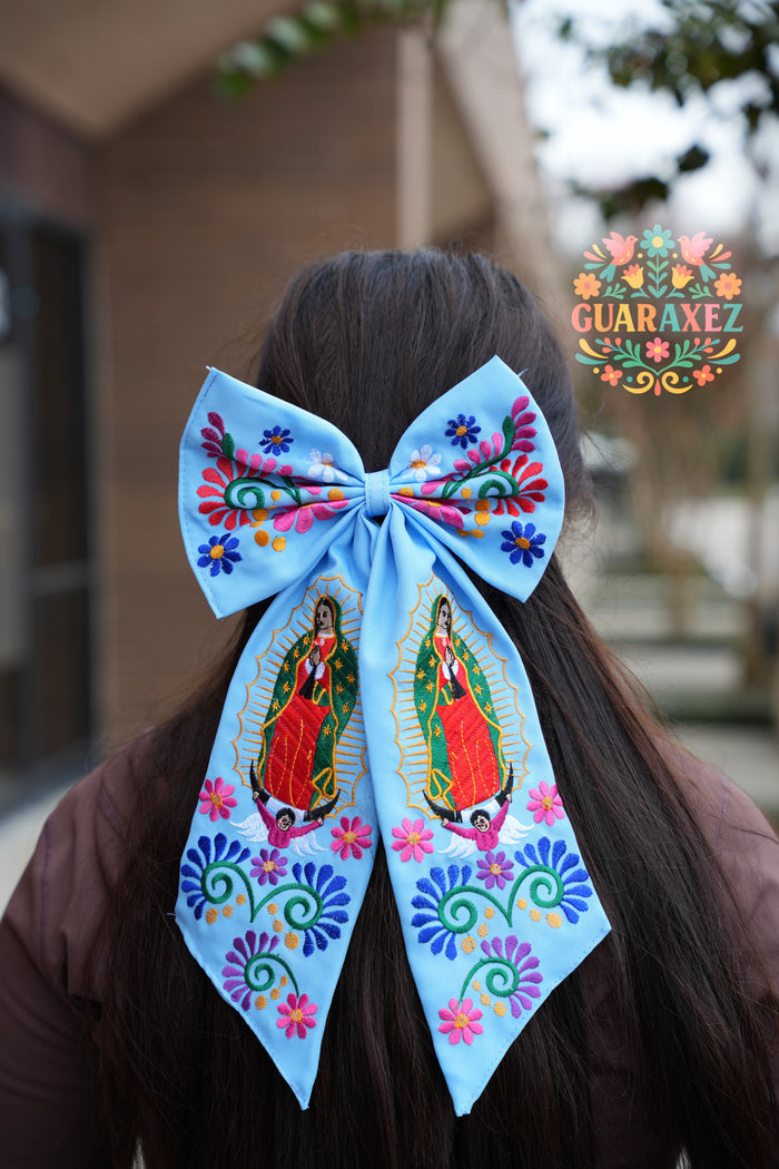 Virgen Mexican Bordado Bow Clips Long