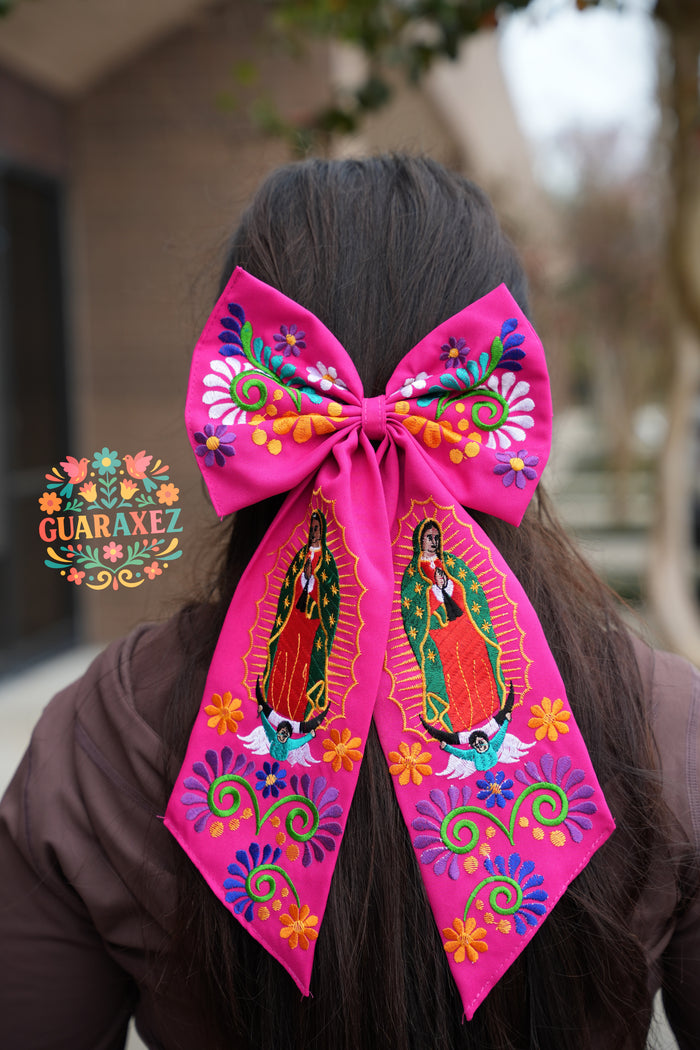 Virgen Mexican Bordado Bow Clips Long