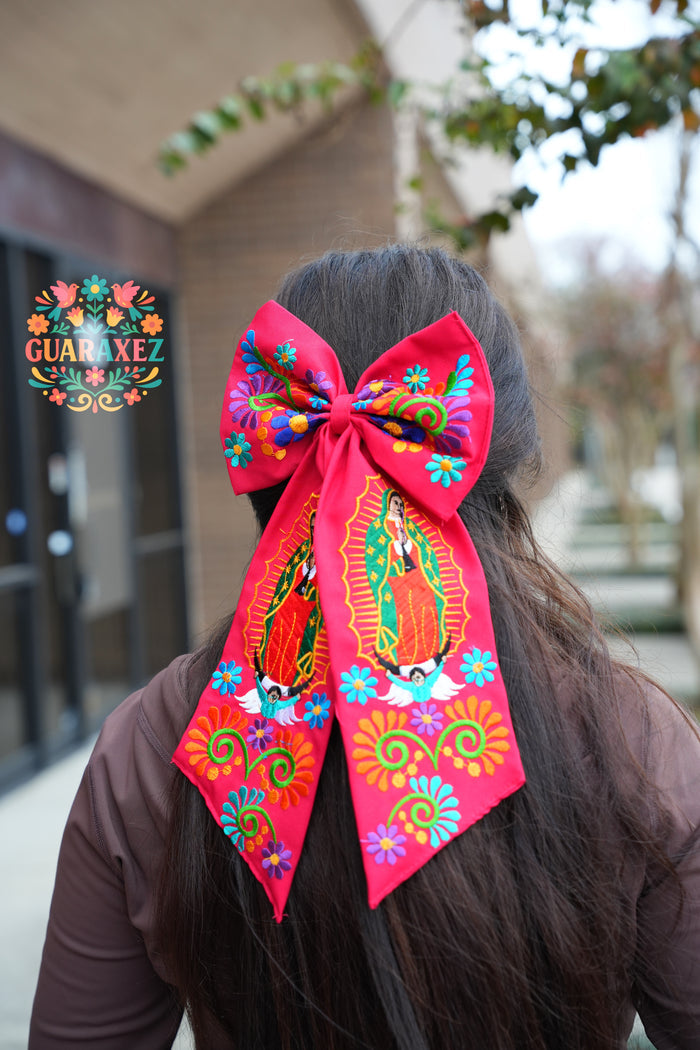 Virgen Mexican Bordado Bow Clips Long