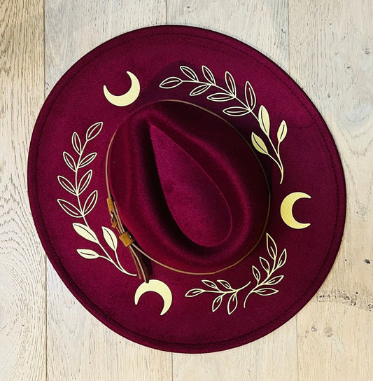 Vegan Felt Wide Brim Hat - XL Brim - Wine Red - Fern Moon -  -