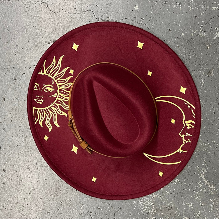 Wine Red Sun & Moon Vegan Felt XL Wide Brim Hat