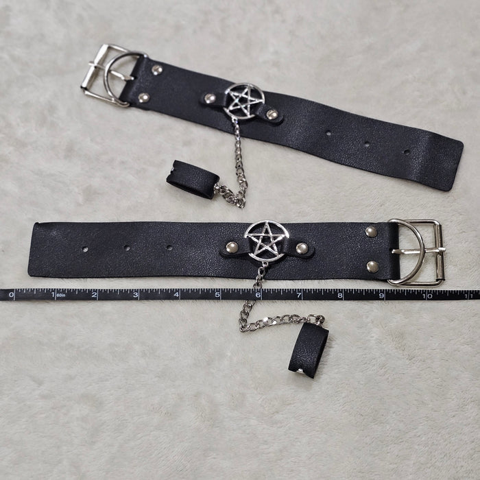 Witch Craft Wrist Cuffs | Vegan Leather Metal Hardware Finger Ring Attached Bracelets - Dolls Kill - Bracelets