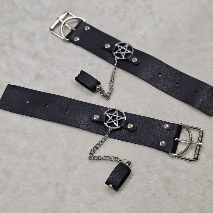 Witch Craft Wrist Cuffs | Vegan Leather Metal Hardware Finger Ring Attached Bracelets - Dolls Kill - Bracelets